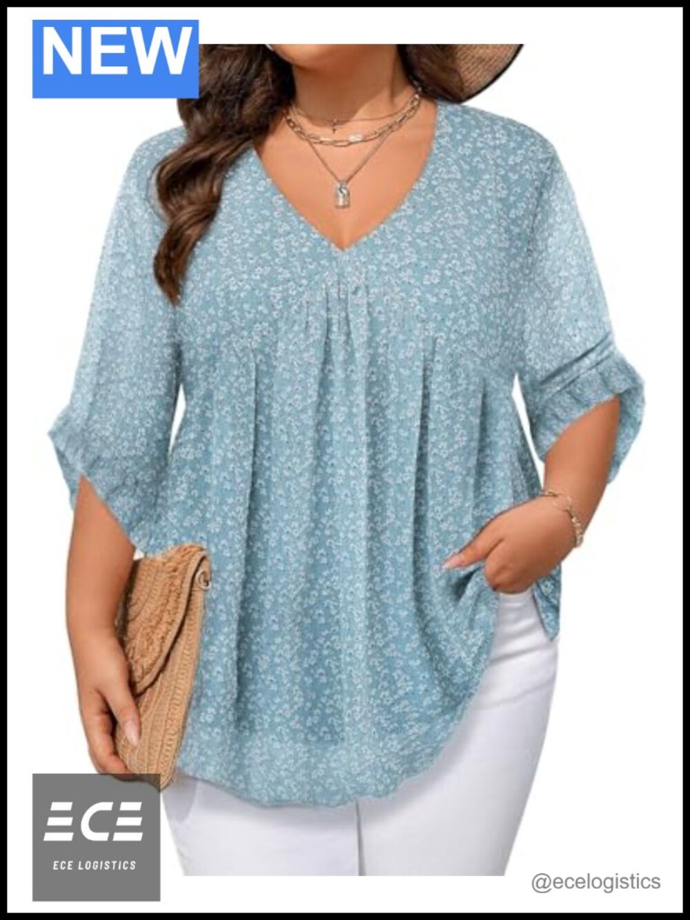 Women's Plus Size Chiffon Babydoll Tunic Top Ruffle Sleeve V-Neck Dressy